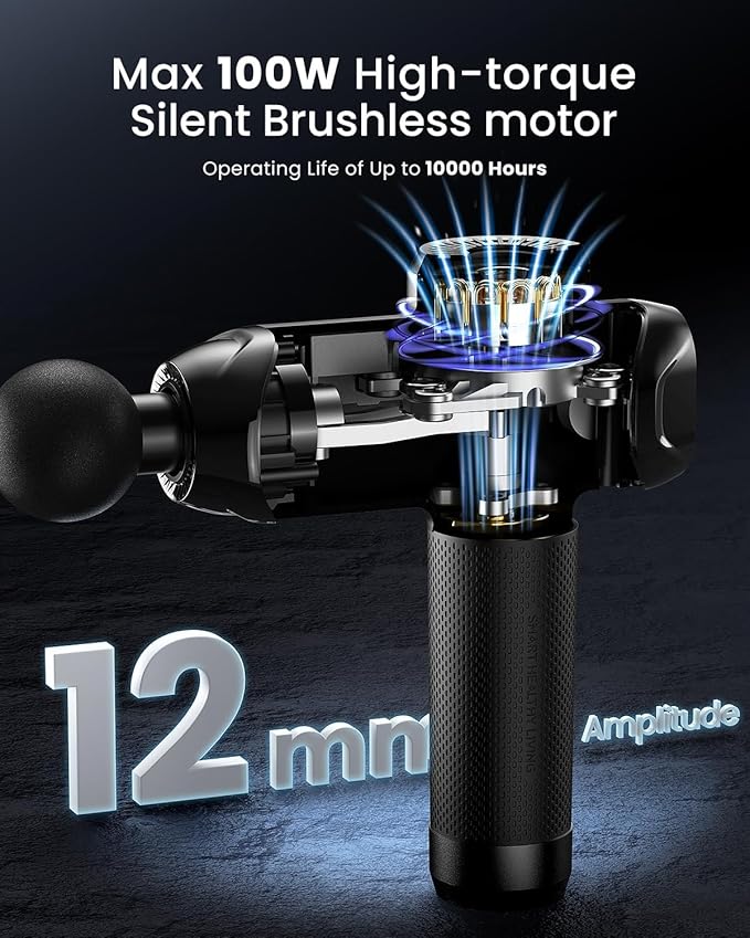 RENPHO Power+ Thermacool Deluxe Massage Gun with Heat and Cold, 12mm Amplitude Deep Tissue Percussion Massager with Charging Stand, App Controlled Guided Course, 6 Speeds, 6 Attachments, Carry Case