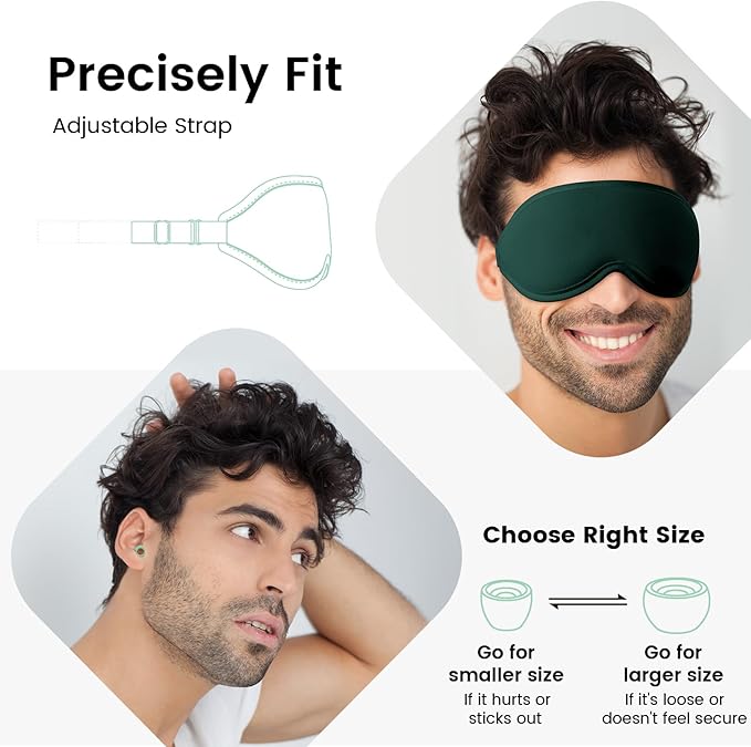 Audree Ear Plugs-Sleep Eye Mask - Super Soft Silicone Earplugs with Cotton Sleep Mask for Sleeping | Noise Reduction Earplug/Light Blocking Sleep Mask for Gift, Napping, Meditation, Green