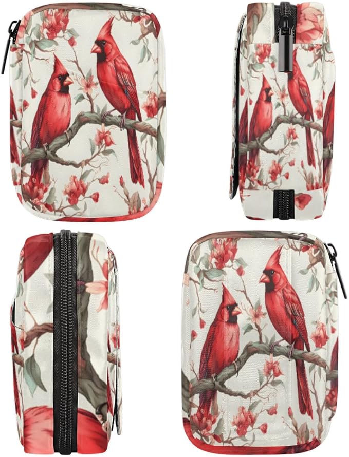 Cardinal Birds Travel Pill Organizer Bag Portable Weekly Pill Box Travel Medicine Organizer 7 Day Pill Case with Zipper for Daily Travel Family Business