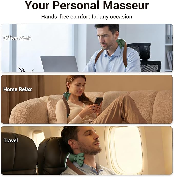 Neck Massager with Heat, Bionic Deep Tissue Shiatsu Kneading, Cordless Rechargeable Hands‑Free Wearable for Muscles, Home Office Back and Shoulder Massagers with Fingers