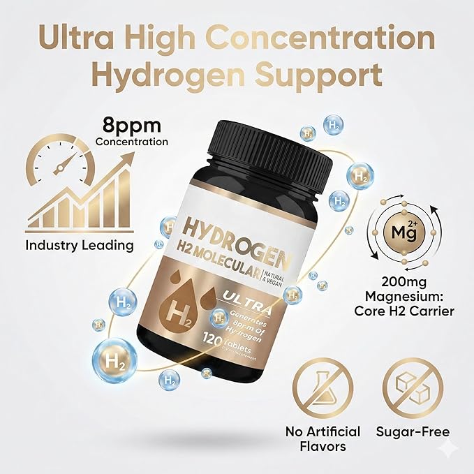 Hydrogen Water Tablets for Focus, Mental Clarity & Energy, Molecular Hydrogen Supplement, 120 Tablets
