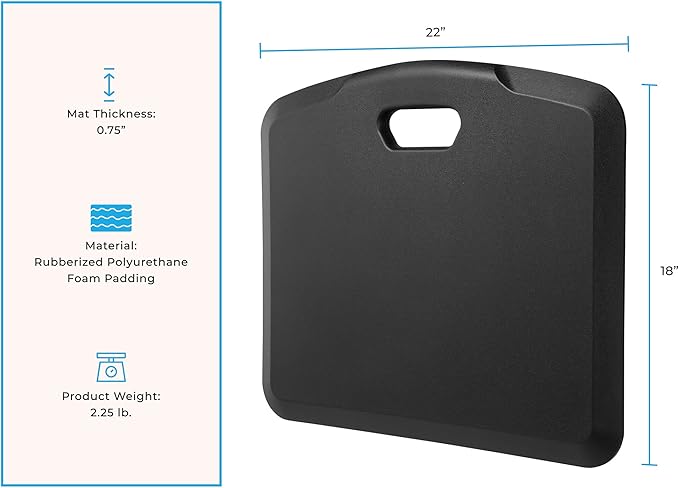 Stand Steady Small Anti Fatigue Standing Mat with Carrying Handle | Ergonomic Standing Mat with Gel Foam Padding | Portable Comfort Mat for Standing Desk, Kitchen, Classroom & Garage (22 x 18in/Black)
