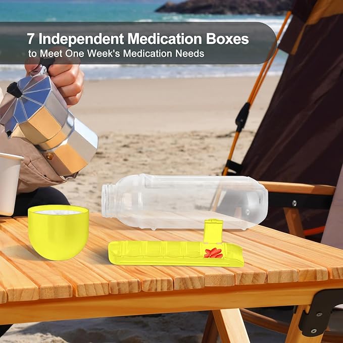 2-in-1 Water Bottle Medicine Box, Portable Pill Box Water Cup 20 oz Sports Water Bottle with 7 Day Pill Organizer