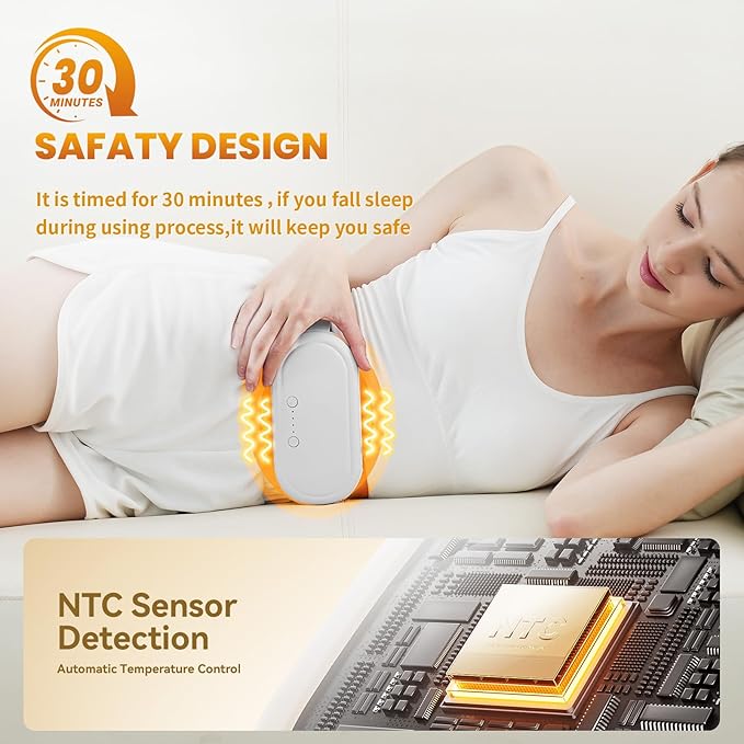 Portable Electric Heating Pad for Period Cramps, Menstrual Heating Pads with 4 Heat Levels and 4 Vibrating Modes for Women Stomach Pain Relief-White