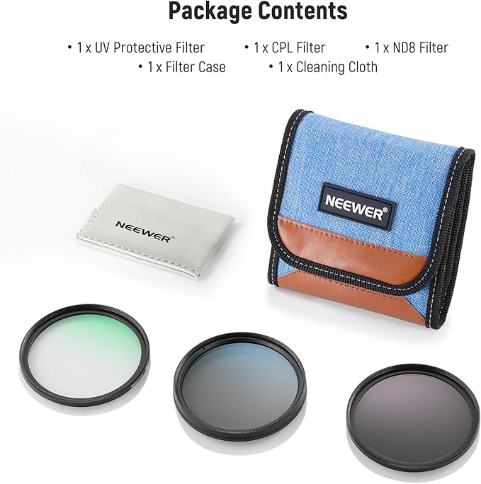 NEEWER 55mm UV CPL ND Lens Filter Kit, UV Protection + Circular Polarizing + Neutral Density (ND8) Camera Lens Filter Set with Multicoated Optical Glass, Slim Frame & Upgraded Foldable Storage Case
