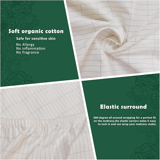 Grounding Sheet Fitted Silver Fiber Grounded Queen Size Sheets for Bed Cotton Earth Sheet with Cord (60"x80"x14",Queen,Beige)