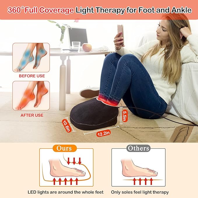 JOBYNA I.nfrared L.Ight and Red L.Ight for Feet & Ankle, Big Size 850nm in.frared L.Ight & 660nm Red L.Ight Device for Home Use, 3 Level Temperature & 5-30min Timer & Pulse Mode