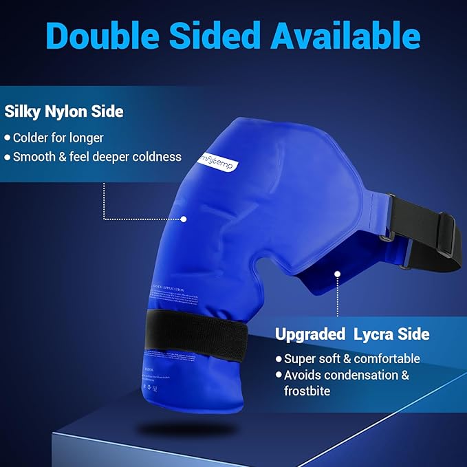 Comfytemp Shoulder Ice Pack Wrap Rotator Cuff Therapy, Gel Ice Packs for Injuries Reusable, Hot Cold Compress Shoulder Brace for Pain Relief, Recovery Items (Large/X-Large), Dark Blue
