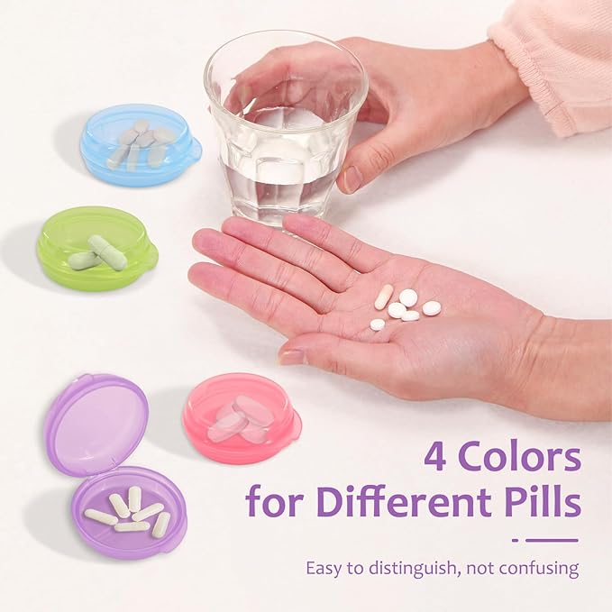 8 Pcs Small Pill Case, Colored Mini Pill Box, Portable Daily Mini Medicine Holder for Purse Pocket Briefcase, Perfect for Traveling(Pink+Blue+Green+Purple)