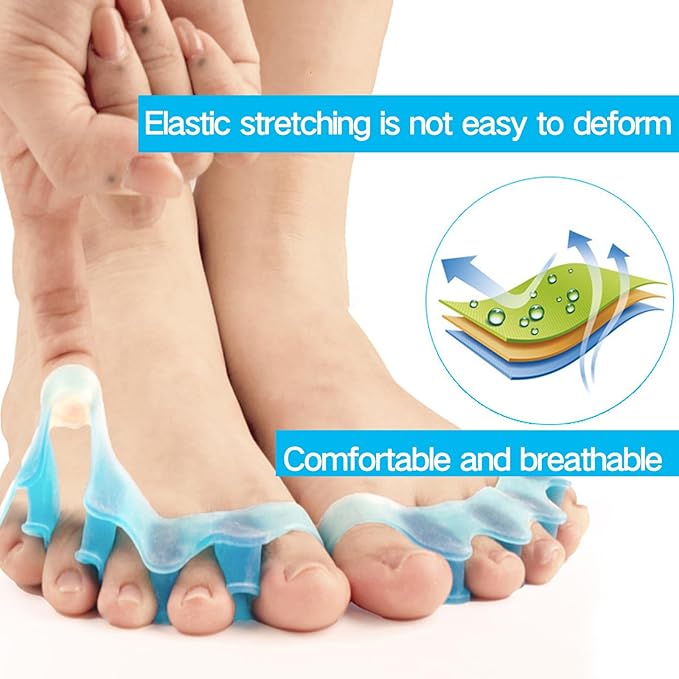 2PCS Toe Separators for Women and Men, Gel Toe Spacers for Pedicure and Foot Alignment, Comfortable Foot Care for Bunions and Overlapping Toes(Blue)