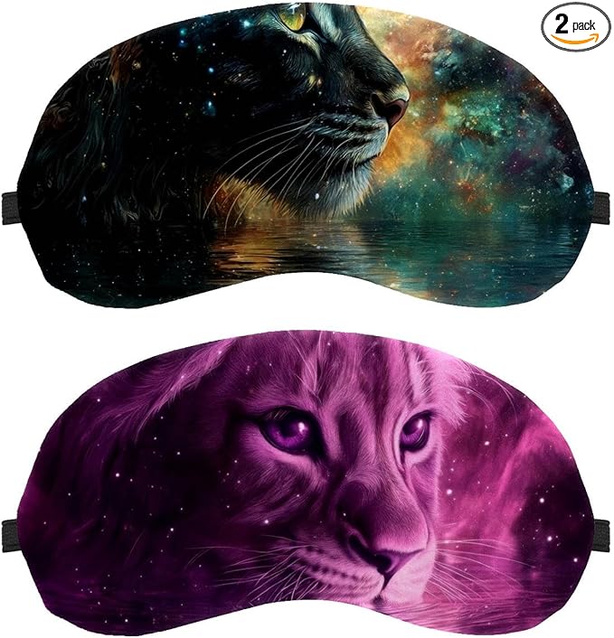 2 Pack Sleep Eye Mask for Women Men, Soft Breathable Eye Cove No Pressure Blackout Night Blindfold for Sleeping Light Blocking with Adjustable Strap, Baby Lion Purple