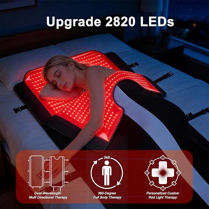 Full Body Red Light Therapy Mat, 78.7" * 74.8" Whole Red Light Therapy Pad for Body with 660nm & 850nm, 2820 LEDs redlight Blanket with Adjustable Timer & Intensity, Gifts for Women, Men, and Pets