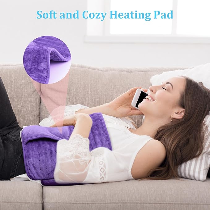 Heating Pad Back Pain Relief Electric Heating Pad for Period Cramps Lower Back Neck Shoulders Pain Relief 6-Hour Auto Off 12x24 Heated Pad + 20" Belt 4 Timer 6 Heat Level Wrap (Purple)