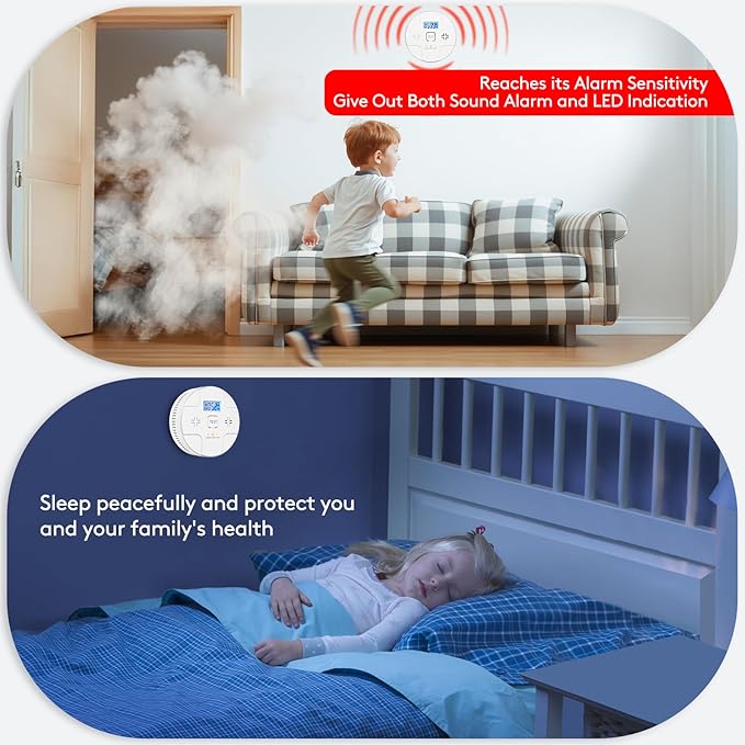5 Packs,Smoke Detector Carbon Monoxide Detector Combo,2-in-1 Detection,85 dB Alarm,LED Indication,LCD Digital Displays,Battery Operated,(Includes 3 x 1.5V AA Batteries),Easy to Install,Portable Use