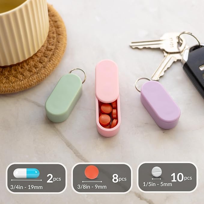 Standard Magnetic Keychain Pill Holder – Larger Capacity, Durable & Lightweight with Sleek Minimalist Design – Secure, Portable Travel Pill Organizer for Everyday Use (Lavender)