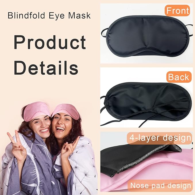 12 Pack Blindfold Eye Mask Cover Sleep Mask for Party Games Travel Sleep Team Build Party Supply with Adjustable Strap for Women Men Kids, Pink