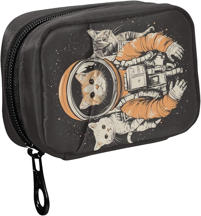 Fustylead Cute Cat Animal Astronaut Pill Organizers 2 Times A Day Pill Case Bag with Zipper Portable Weekly Pill Dispensers for Vitamin Supplement
