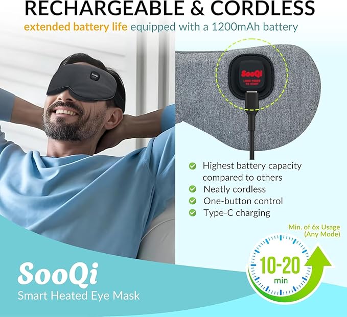 2026 Rechargeable Heated Eye Mask - Cordless, Weighted Compress for Dry Eyes, Eye Fatigue, Sleep & Travel