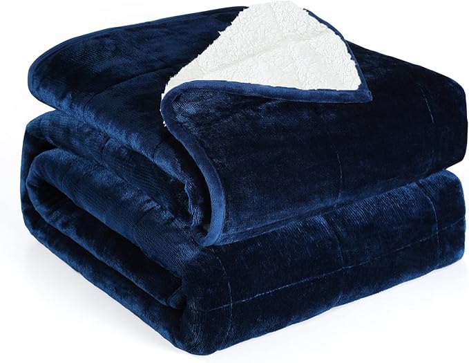Alomidds Weighted Blanket Queen Size 15lbs 60x80 inches, Sherpa Weighted Blankets for Adults,Fluffy Warm Sherpa & Cozy Soft Flannel Thick Heavy Blanket for All-Season with Glass Beads, Navy