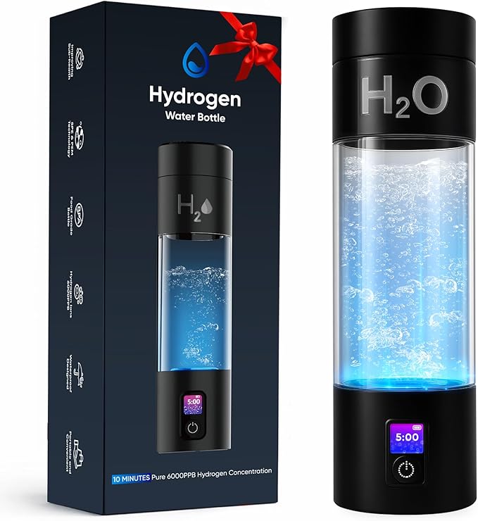Hydrogen Water Bottle Generator - 6000PPB High Concentration, SPE PEM Tech, Portable 9Oz Hydrogen Water Ionizer, Rechargeable Rapid Hydrogen Boost, Travel Friendly with Bottle Adapter, Black