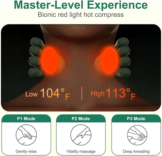 Human-Like Neck Massager with Heat for Pain Relief Deep Tissue, Cordless 4D Kneading Neck and Shoulder Massager Back Massager with Bionic fingers Massage and Screen, Ideal Gifts for Women Men