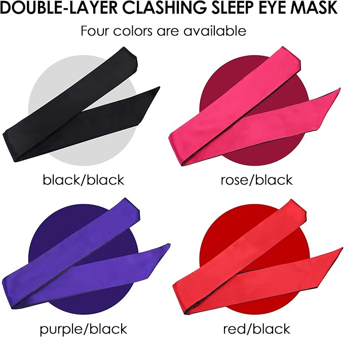 FRESHME Satin Sleep Mask - Comfortable Eye Mask Blindfold for Women Men Soft Adjustable Blackout Eye Cover Shade for Night Sleeping Travel Meditation Pure Black Valentine's Day Gift 160cm/63in