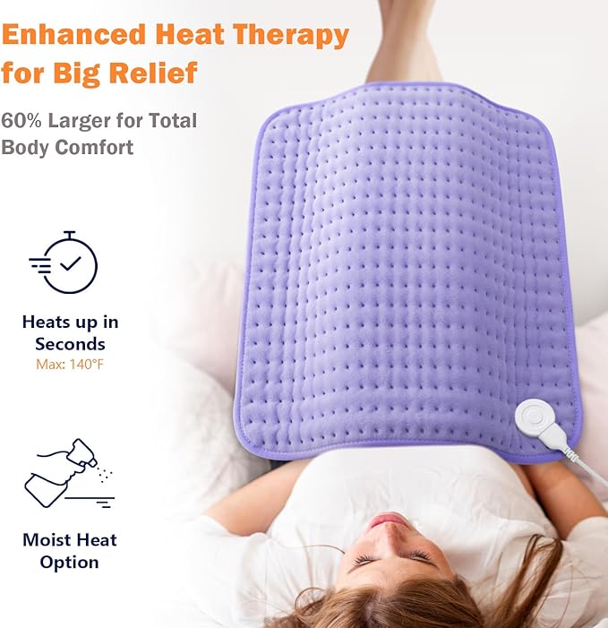 Ultra-Wide Microplush Heating Pad - 20"x24" Electric Heating Pad for Back, Neck, Shoulder Pain and Cramps - Moist Heat Option, Machine Washable, Auto-Off - Gifts for Women, Mom, Grandma, Wife