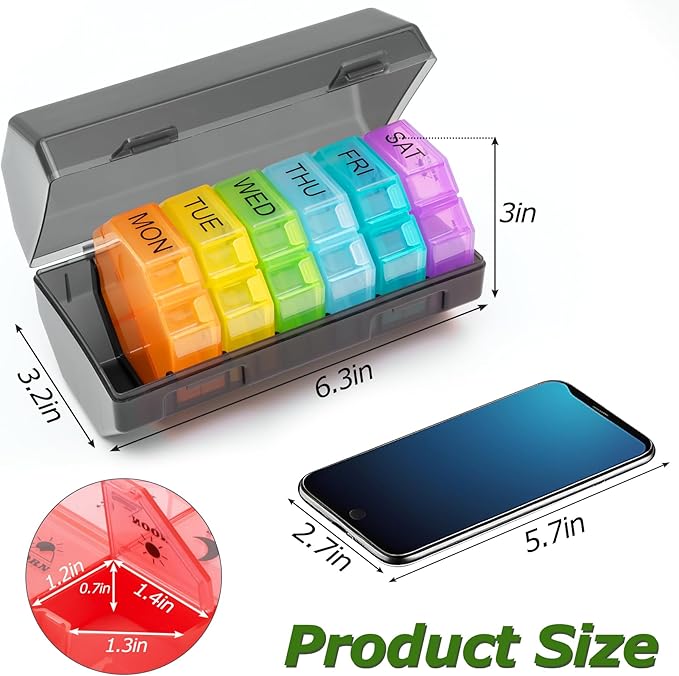 Weekly Pill Organizer 4 Times a Day, Large Pill Box 7 Day Daily Pill Case with 28 Extra Large Compartments Portable Travel Pill Container Big Medicine Organizer for Supplement Vitamin (Rainbow)