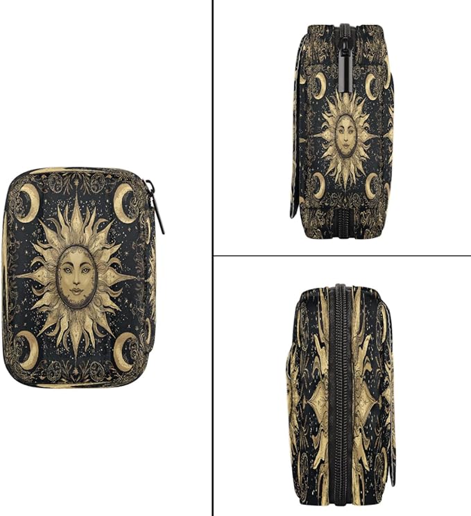 Golden Sun Moon Pill Case Travel Pill Organizer Weekly 7 Day Portable with Zipper Medicine Box Pill Case for Vitamins, Birth Control,Fish Oils,Medication, Supplements