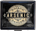 7 Days Chromed Shiny Silver Pill Organizer with Mirror Inside Has 8 Separate Compartments Rectangle 7 Days Pill Box Pill Case (Arsenic Vintage Style Poison Label)