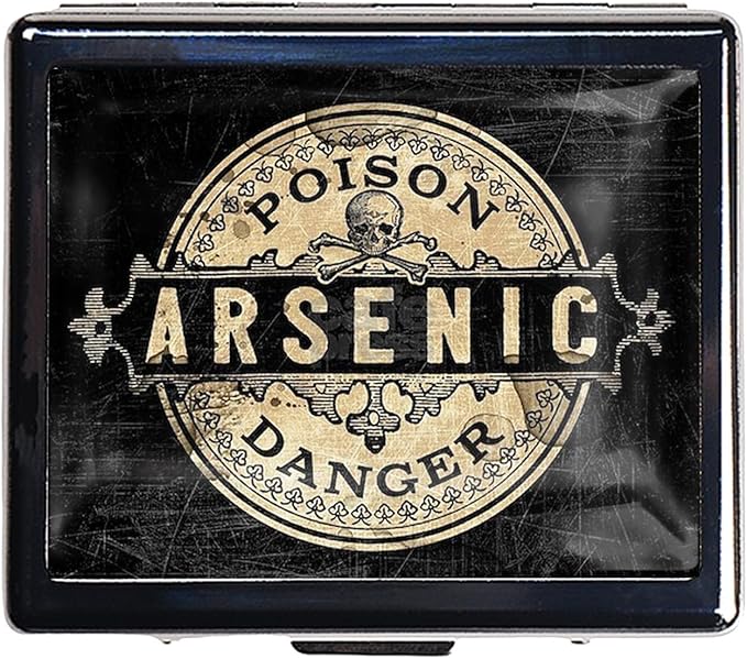 7 Days Chromed Shiny Silver Pill Organizer with Mirror Inside Has 8 Separate Compartments Rectangle 7 Days Pill Box Pill Case (Arsenic Vintage Style Poison Label)