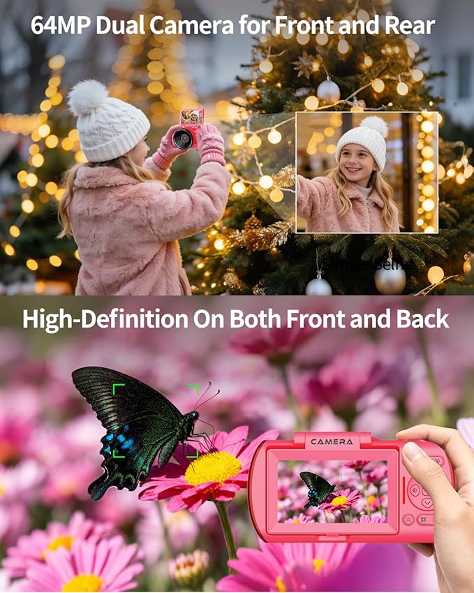 4K Digital Camera for Photography Autofocus,64MP WiFi Vlogging Camera with 3” 180° Flip Screen for YouTube,18X Zoom Travel Camera for Beginners,32GB Card & Rechargeable Battery (Pink)