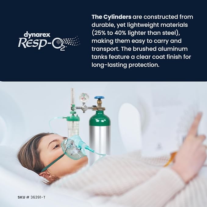 Dynarex Resp-O2 M15 Oxygen D-Cylinder with CGA 870 Toggle Valve – 2.9L Jumbo Size Oxygen Cylinder - Lightweight Aluminum Portable Tank with 440L Oxygen Capacity