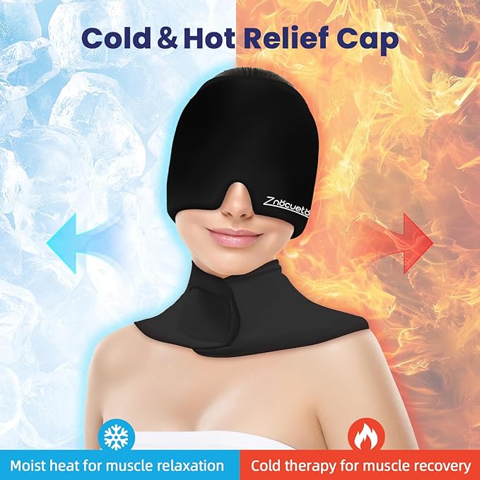 Migraine Relief Cap and Neck Ice Pack Wrap Gel Set, Upgrade Headache Hangover Cold Cap and Cervical Ice Packs Compress Relief for Head Neck Pain, Stress, Swelling, Office Pressure Gift for Women Men