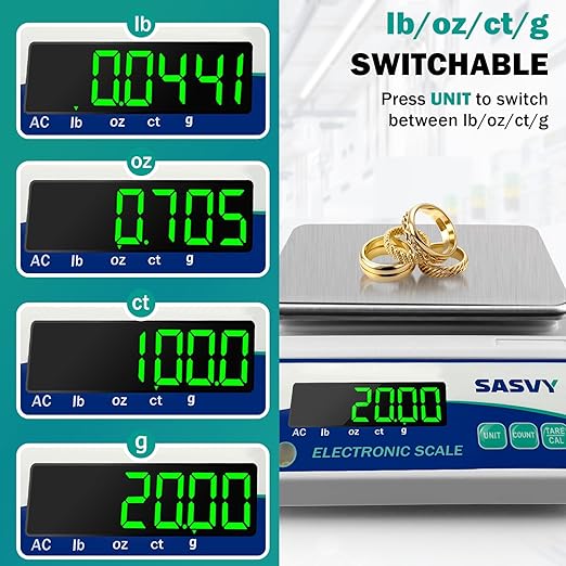 Lab Scale 3000g x 0.01g Scientific Scale g/oz/ct/lb High Precision Digital Electronic Analytical Balance for Jewelry Kitchen Laboratory School, Includes 500g Calibration Weight Battery