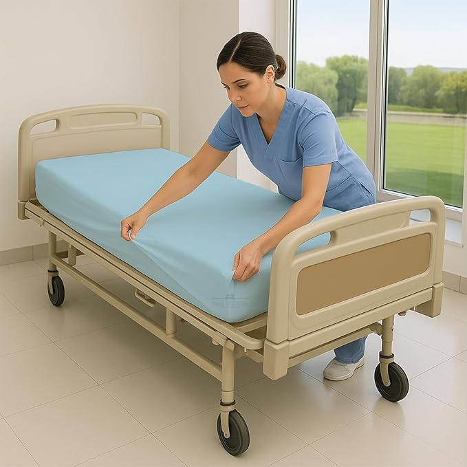 6 Pack Fitted Hospital Bed Sheets - Soft Microfiber Hospital Fitted Sheet - Hospital Bed Fitted Sheets (Light Blue, 36" x 84" x 12")