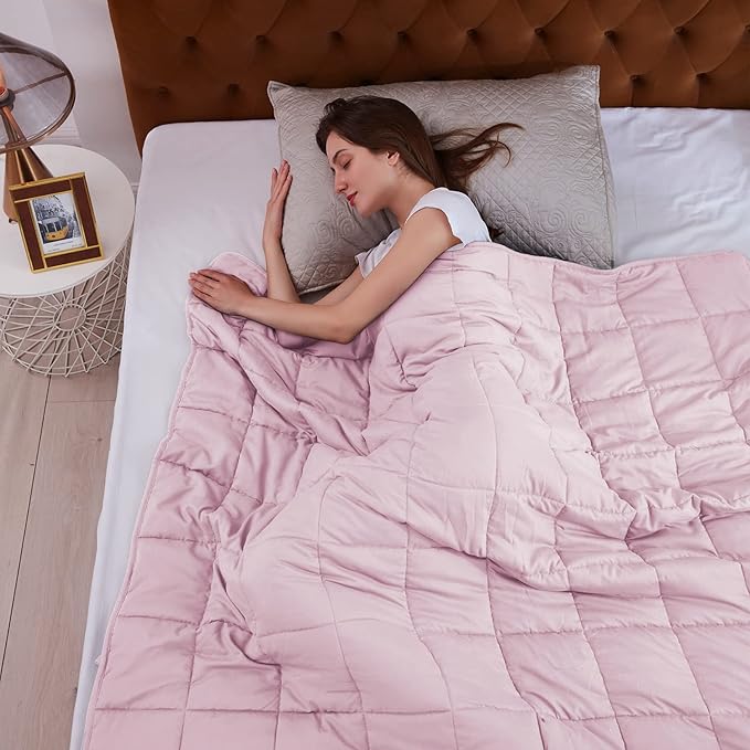 L'AGRATY Weighted Blanket - 60"x80" 22lbs Cooling Breathable Heavy Blanket Microfiber Material with Glass Beads for Adult All-Season Summer Fall Winter Soft Thick Comfort