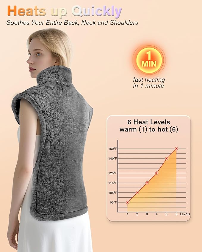 Heating Pad for Neck and Shoulders and Back Pain Relief, Electric Heat Pad Large Size 24”X33” with 4 Timers, 6 Heat Levels, Auto-Off, Birthday & Mothers Day Gifts for Women Men Mom Dad, Dark Gray