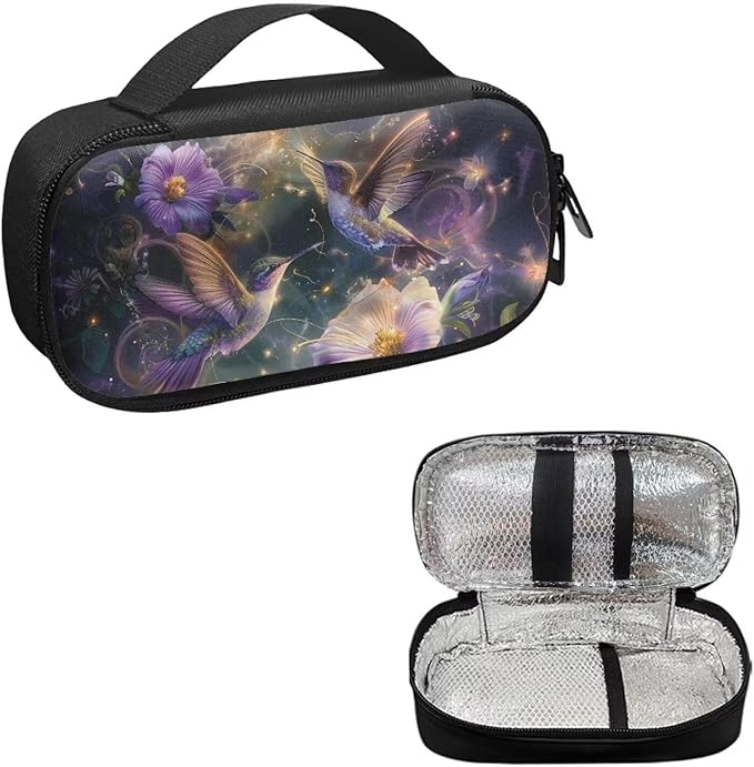 Hummingbird Bright Flowers Diabetic Supplies Storage Bag Portable Glucose Meter Carrying Case Insulin Pen Travel Carrying Case for Glucose Meters Diabetes Testing Kit