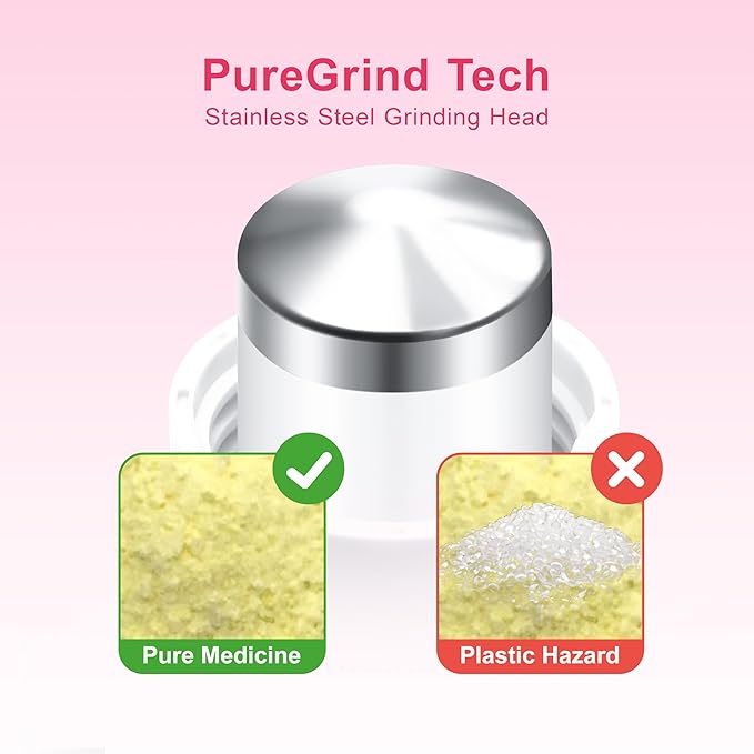 Fullicon Pill Crusher Fine Powder, Stainless Steel Grinder Head, 2-in-1 Medicine Crush with Storage, Small Pill Grinder for Pets, Elderly & Kids (Pink White)