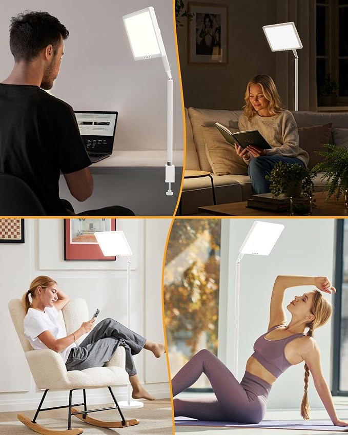Sunlight Lamp, 12000 Lux Full Spectum Sun Lamp Natural Light Lamp for Home/Office/Morning Routine, 4 in 1 Mount, 5 Mode Adjustable 10 Brightess Levels, 5 Color Modes,Timer, Memory