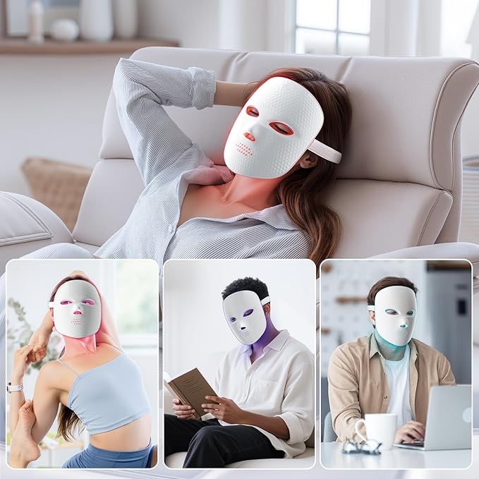 Red Light Therapy for Face Cordless LED Face Mask Light Therapy,USB Rechargeable,Red Mask for Home Working Travel Yoga Sleep LED Silicone mask