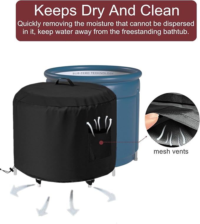 GS Alderaul Portable Ice Bath Tub Cover - Dustproof, Waterproof with Windproof Hem - Outdoor Ice Bath Barrel Cover for Cold Plunge Tub