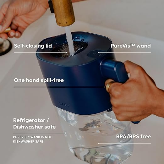 LARQ PureVis 3-in-1 Water Pitcher – Purifier, Filter & Tracking, 8-Cup Water Purifier Pitcher with Advanced Filter for Clean & Crisp Water – Removes Chlorine, PFAS, Lead & More – Monaco Blue