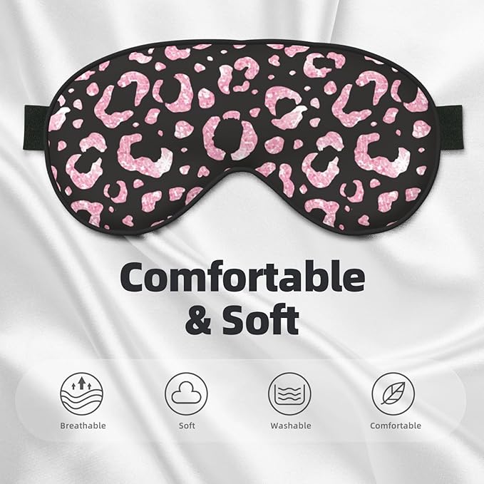 Rose Pink Glitter Leopard Sleep Mask Eye Mask with Adjustable Strap Eye Sleep Shade Cover Blocks Light for Women Men Airplane Travel Nap