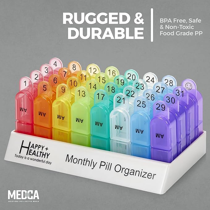 Monthly Pill Organizer 2 Times a Day - 30 Day AM/PM Pill Box with Removable Daily Compartments & Storage Tray, Large Capacity 1-Month Medicine Organizer Case for Vitamins & Supplements, BPA-Free