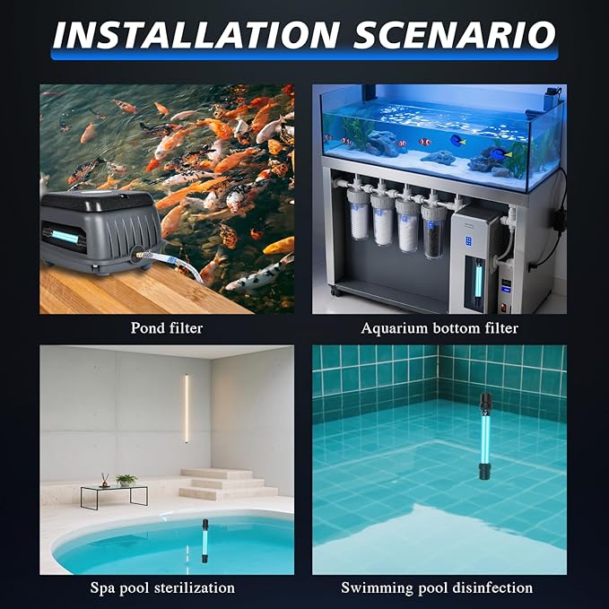 20W UV Submersible Sterilizer Light for Aquarium, Pond, Cold Plunge, Pool, Hot Tub – Ozone-Free UV-C Water Filter Lamp with Quartz Glass, Weighted Gravity Block
