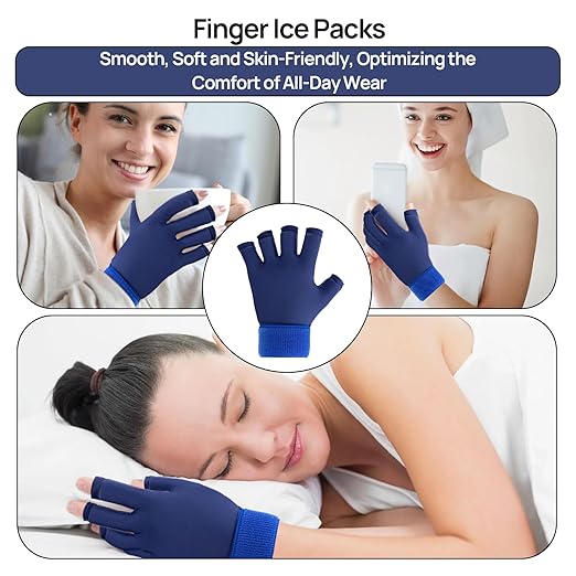Finger Arthritis Compression Hand Ice Pack Gloves for Pain Relief Adjustable Wrist Ice Pack for Hot & Cold Therapies, Reusable Blue Ice Glove, Gel Finger Ice Pack for Tendinitis, Carpal Tunnel