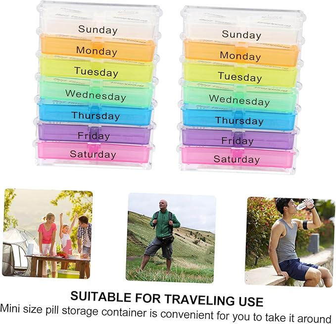 2sets Portable Day Pill Organizer Design Sealed Travel Case for Medicine Storage to Keep Medications Separate and Fresh