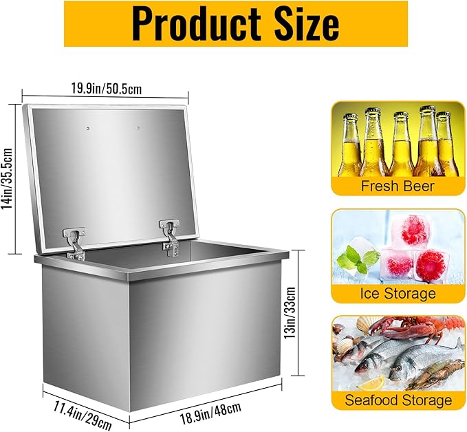 Commercial Stainless Steel Drop-in Ice Bin Chest – Insulated Bar Ice Well for Beverage Service
